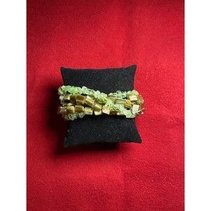 Mother of Pearl and Green Glass Bracelet Multi-strand Stretch